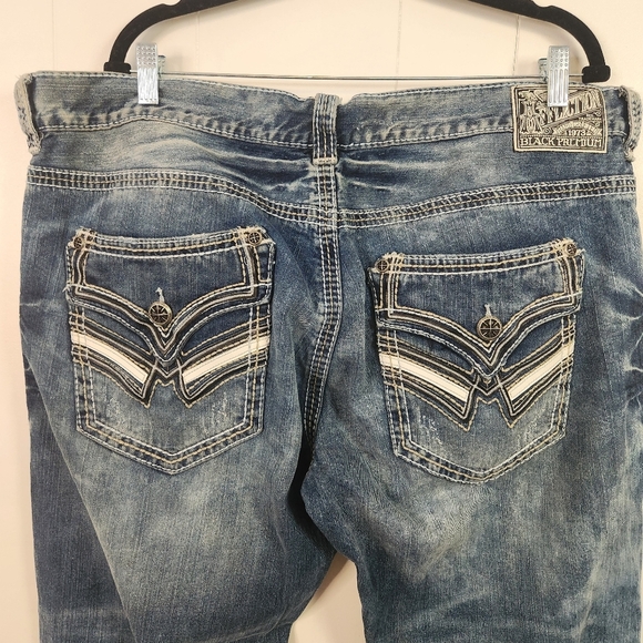 Men's Affliction Jeans Cooper Relaxed Bootcut Size 40x34 Dark Distressed Y2K - Picture 3 of 12